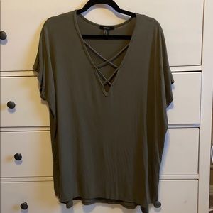 Forever 21 Oversized Olive Strappy V Neck- M